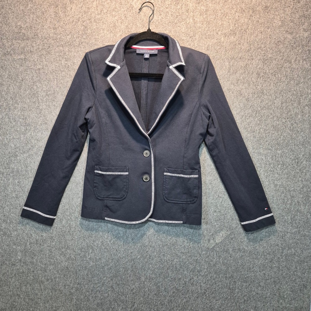 Tommy Hilfiger 2 Button Navy Sm Blazer W/ Top Stitching equestrian preppy chic